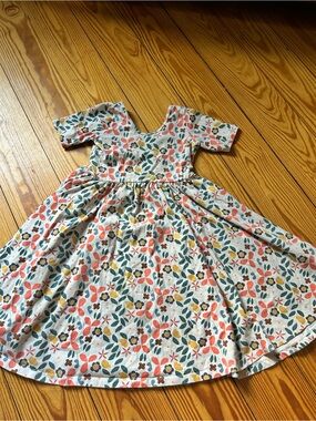 Girls Floral Casual Cotton Dress in Coral, Green & Yellow - Brand Unspecified